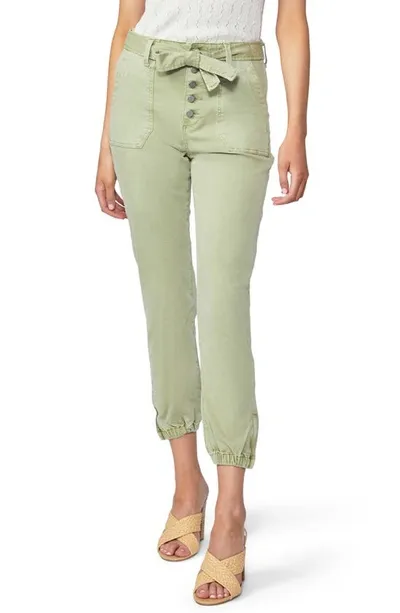 Paige Mayslie High Waist Tie Belt Exposed Button Joggers In Vintage Light Pistachio