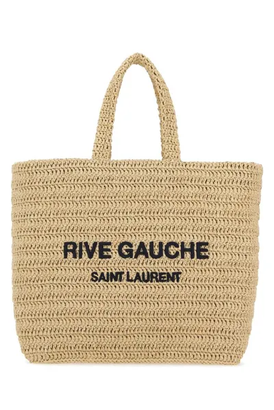 Saint Laurent Rive Gauche Tote Bag In Woven Textile In Beige