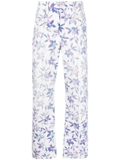 Isabel Marant Floral-print Straight-leg Trousers In Weiss