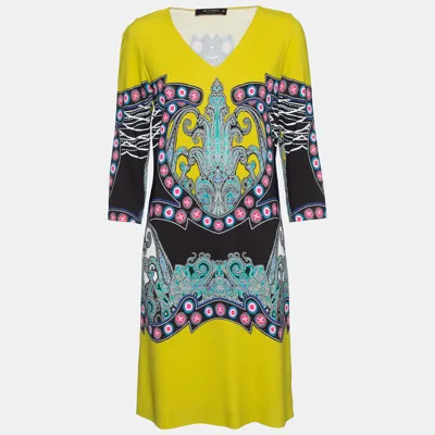 Pre-owned Etro Multicolored Printed Crepe V-neck Shift Dress M