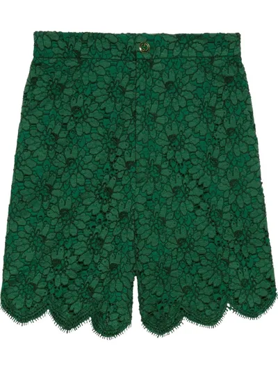 Gucci Scallop-edge Floral-embroidered Lace Shorts In Yard