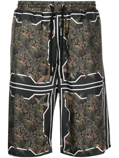 Les Hommes Graphic-print Drawstring Silk Shorts In Grün