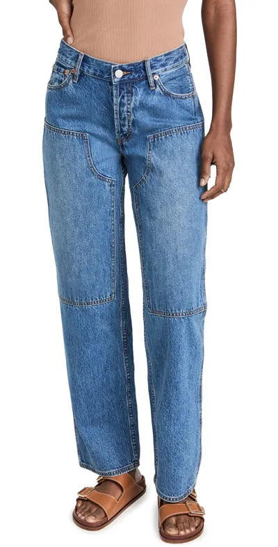 Still Here Subway Topstitch Straight Leg Jeans In Blue