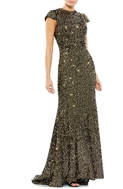 Mac Duggal Sequin Trumpet Gown In Black Gold