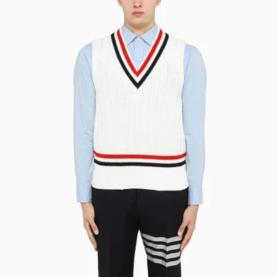 Thom Browne White Knitted Vest With Stripes