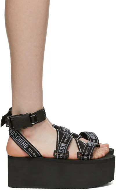 Moschino Black Logo Platform Sandals