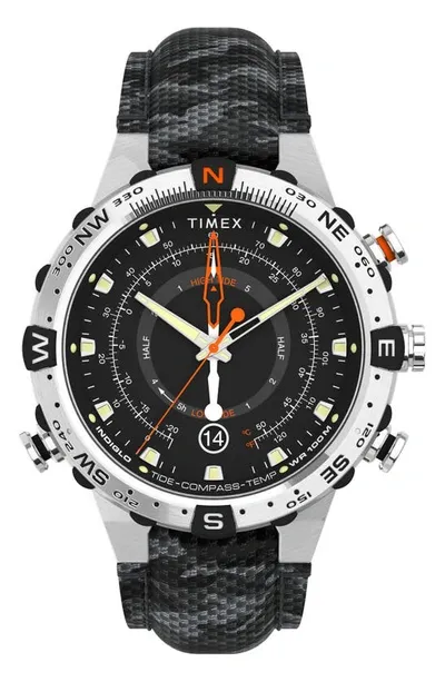 Timex ® Expedition Tide Temp Compass Camo Strap Watch, 38mm In Silver/black/camo