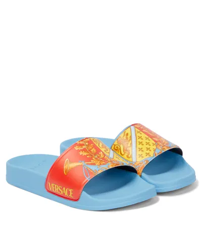 Versace Kids' Royal Rebellion Printed Rubber Slides In Multi