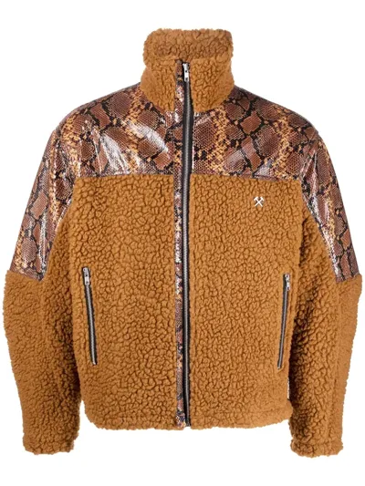 Gmbh Snakeskin-print Teddy Jacket In Orange