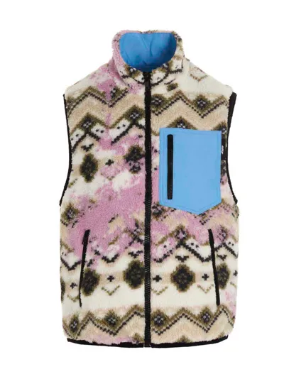 Msgm Reversible Teddy Sleeveless Jacket. In Multi