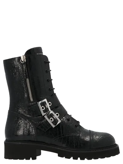 Giuseppe Zanotti Double Buckle Combat Boots In Black