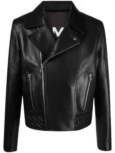 Balmain Double-breasted Biker Jacket In Black