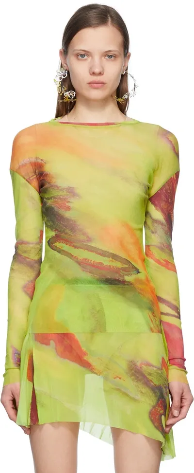 Paula Canovas Del Vas Abstract-print Long-sleeved Mesh Top In Green