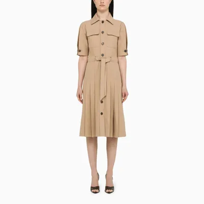 Ferragamo Cotton Shirt Dress In Beige