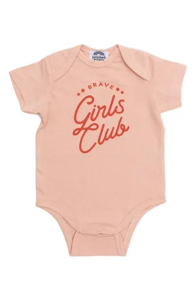 Polished Prints Babies' Brave Girls Club Organic Cotton Bodysuit In Peach