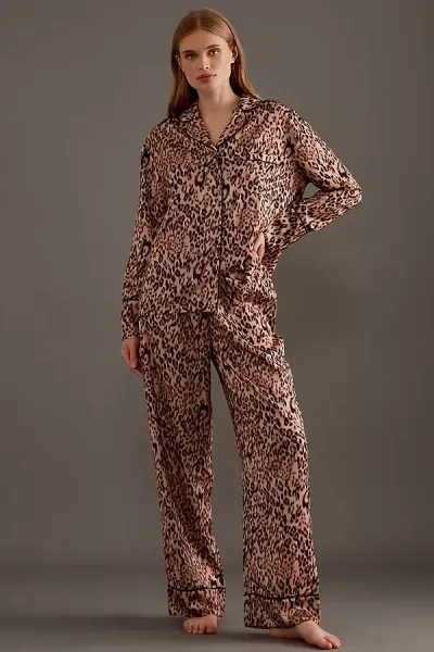 4th & Reckless Holly Leopard Pyjama Shirt In Brown