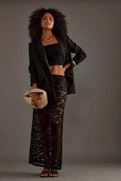 4th & Reckless Olga Lace Maxi Skirt In Black