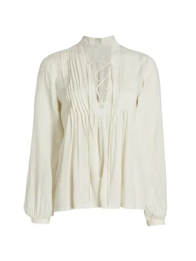 Rag & Bone Sachi Tie-front Pintucked Gauze Blouse In Light Dove