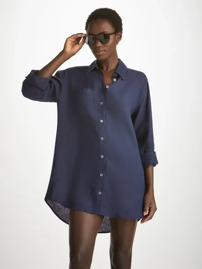 Derek Rose Women's Shirt Sicily Linen Navy