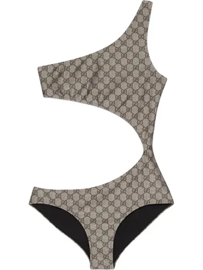 Gucci Gg Stretch Jersey Swimsuit In Beige,ebony