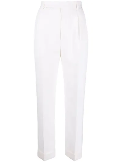 Saint Laurent Wool Flat Front Trousers In Craie