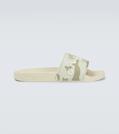 Givenchy Camouflage Rubber Slides In Beige/brown