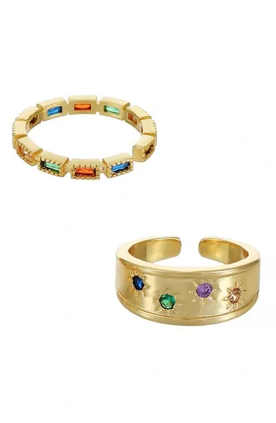 Ettika 18k Gold-plated 2-pc. Set Rainbow Cubic Zirconia Rings