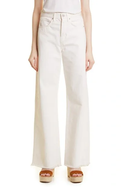 Veronica Beard Taylor High Waist Fray Hem Wide Leg Jeans In Ecru