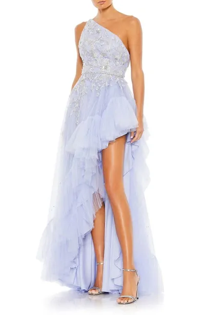 Mac Duggal Beaded One-shoulder High-low Gown In Periwinkle