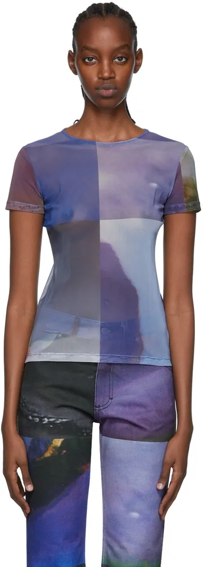 Serapis Purple Let The Sea Resound And All That Is In It: Part 2 (hippocampus) T-shirt In Purple Grid