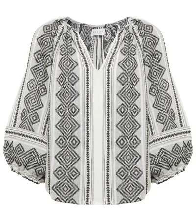 Velvet Womens Aztec Print V-neck Pullover Top In White