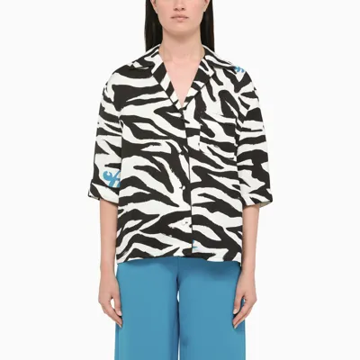 Off-white Black Zebra Print Short Sleeve Shirt In White