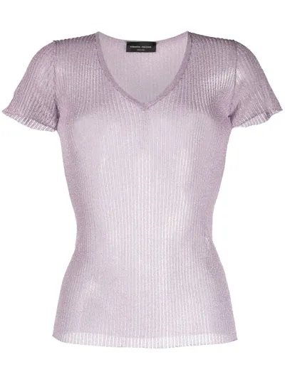 Roberto Collina V-neck Knitted Top In Purple