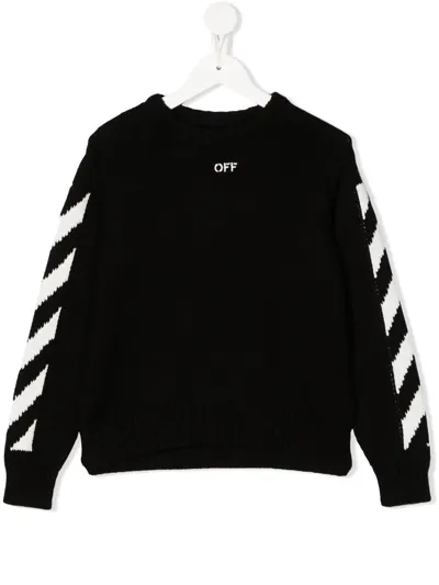 Off-white Kids' Sleeve-stripe Knitted Sweater In Black