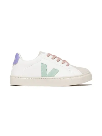 Veja White Esplar Low Top Leather Sneakers In Multicoloured