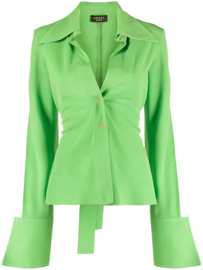 A.w.a.k.e. Oversized Cuffs Ruched Shirt In Green