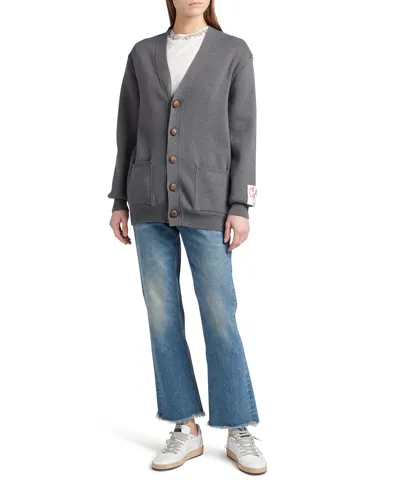 Golden Goose Knit Logo Cardigan In Dark Grey Melange