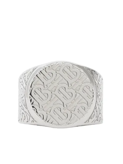 Burberry Palladium-plated Tb Monogram Signet Ring In Silver