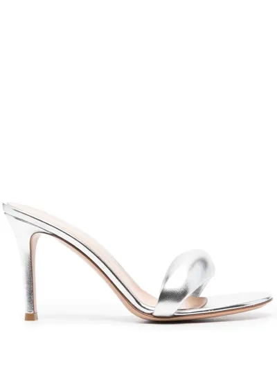 Gianvito Rossi Bijoux Metallic Crystal Puffy Slide Sandals In Silver