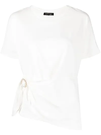 Tout A Coup Draped Pearl-buckle T-shirt In Weiss