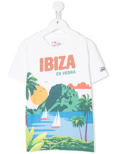 Mc2 Saint Barth Kids' Vedra Postcard Graphic T-shirt In Weiss