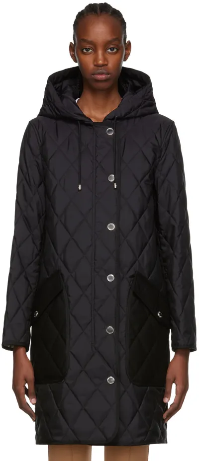 Burberry Roxby Diamond-quilted Mid-length Coat In Black