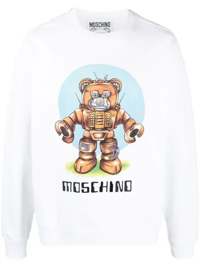 Moschino Logo Organic Cotton Sweatshirt In Blanco