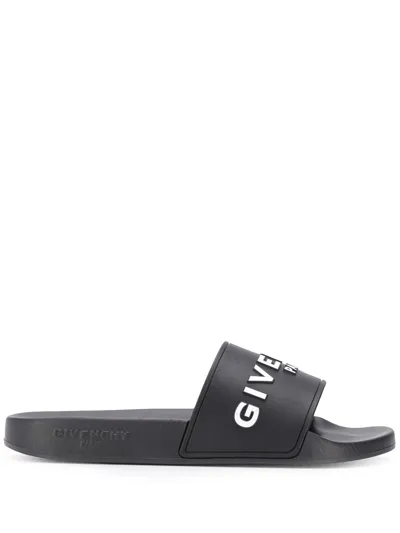 Givenchy Logo Rubber Slides In Black