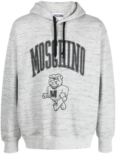 Moschino Logo Drawstring Hoodie In Grey