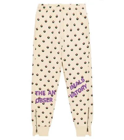 The Animals Observatory Kids' Panther Printed Cotton Sweatpants In White