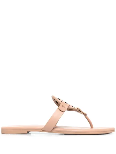 Tory Burch Miller Leather Thong Sandals In Beige