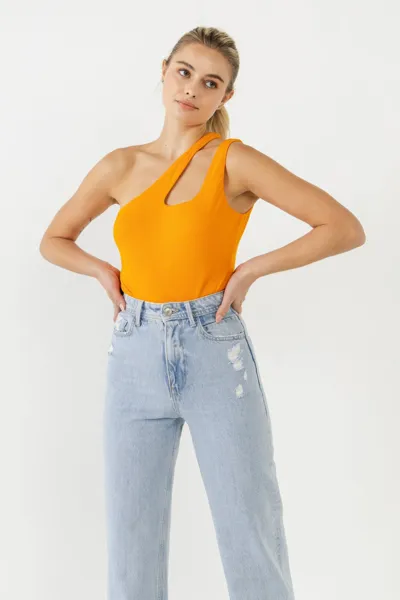 Grey Lab One Shoulder Cut-out Detail Knit Bodysuit In Orange