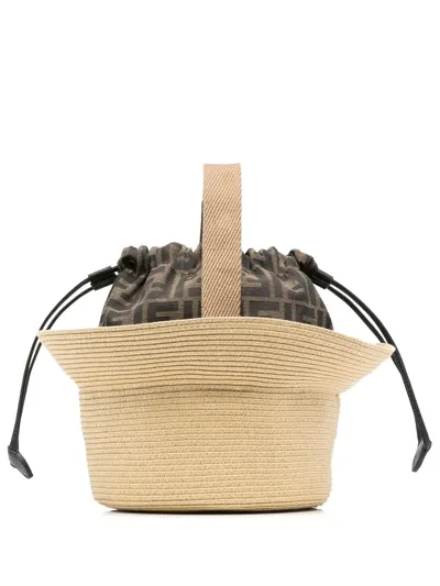 Fendi Woven Sun Hat In Neutrals