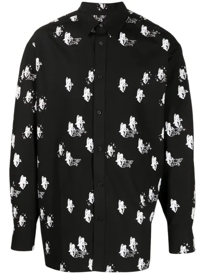 We11 Done Graphic-print Long-sleeve Shirt In Schwarz